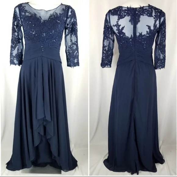 lanting bridesmaid dresses Ladivine 7449 Elegant Satin A-line Formal Gown French Navy / 4